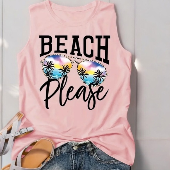 Beach Please Pink Tank | SIZE M - Picture 2 of 3